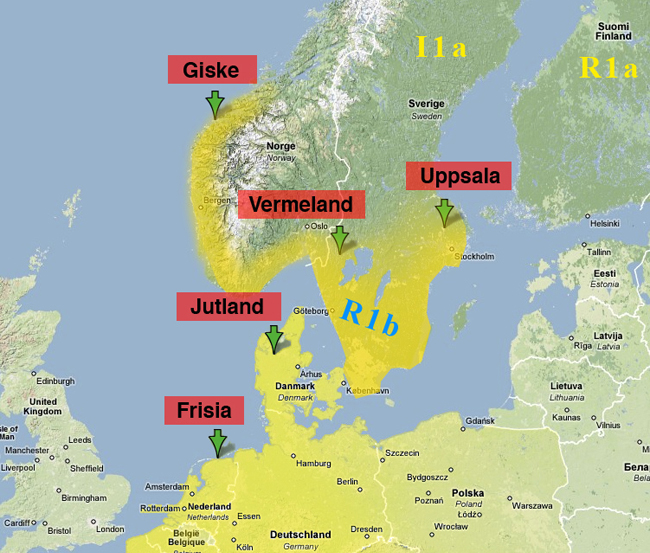 Rollo's supposed geography overlaid with R1b